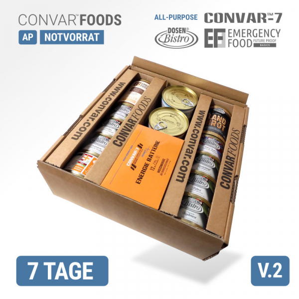 CONVAR™ FOODS - 7 Tage AP V.2 Notvorrat Paket 7 Tage Krisenvorsorge in stapelbarer Box